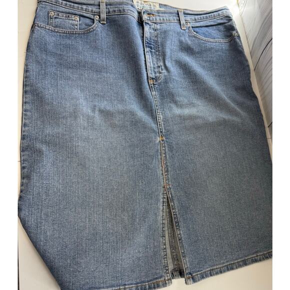 OLD NAVY Midi Denim Skirt Women Size 18 Blue Front Slit Pockets Y2K Hippie Retro - Picture 1 of 8